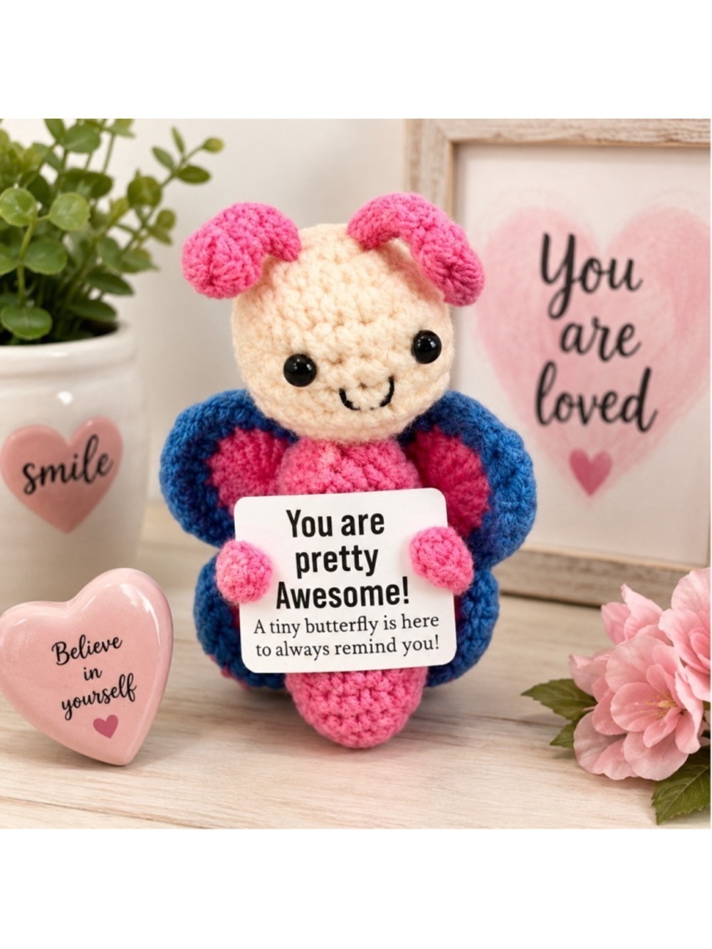 Emotional Support Butterfly Crochet Plush – Positive Affirmation Gift